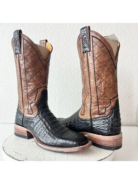 Rod Patrick Mens Cowboy Boots Size 7A Black Caiman Leather Western Square Toe